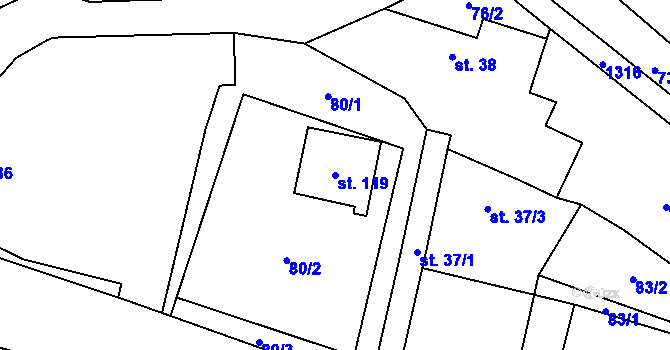 Parcela st. 119 v KÚ Obory, Katastrální mapa