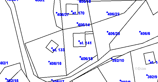 Parcela st. 141 v KÚ Obory, Katastrální mapa
