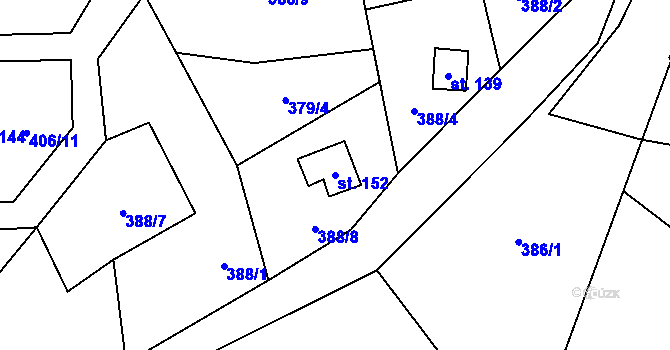 Parcela st. 152 v KÚ Obory, Katastrální mapa