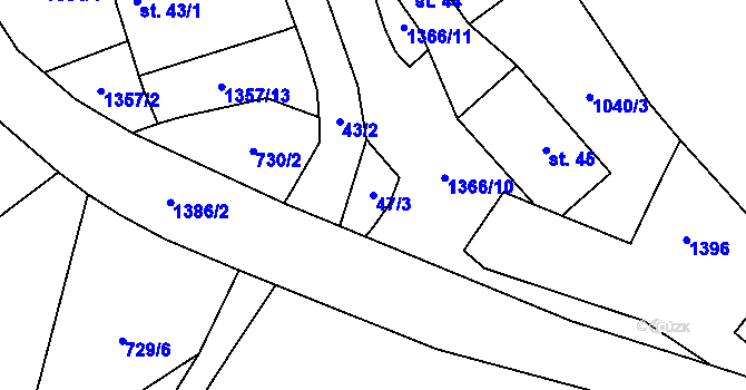 Parcela st. 47/3 v KÚ Obory, Katastrální mapa