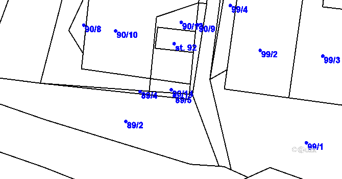 Parcela st. 90/14 v KÚ Obory, Katastrální mapa