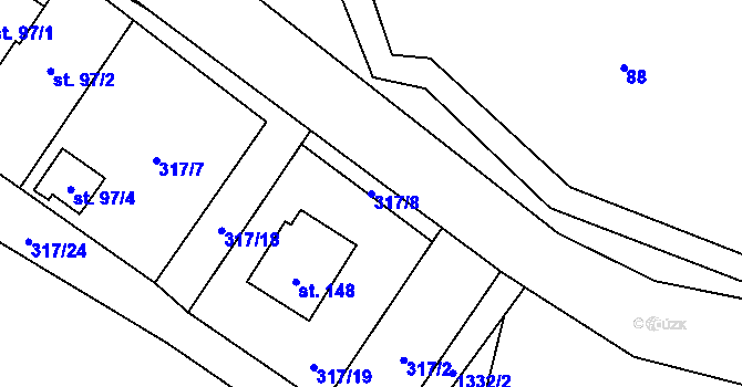 Parcela st. 317/8 v KÚ Obory, Katastrální mapa