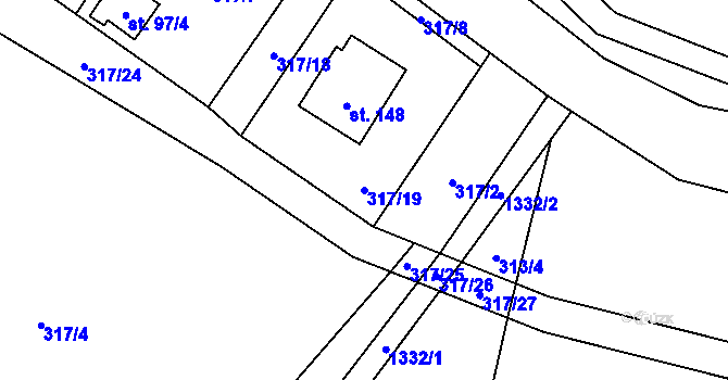 Parcela st. 317/19 v KÚ Obory, Katastrální mapa