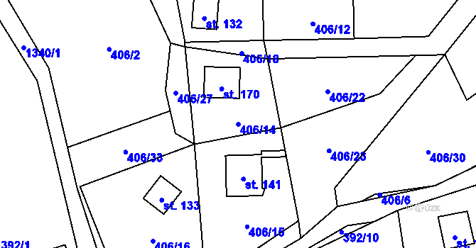 Parcela st. 406/14 v KÚ Obory, Katastrální mapa