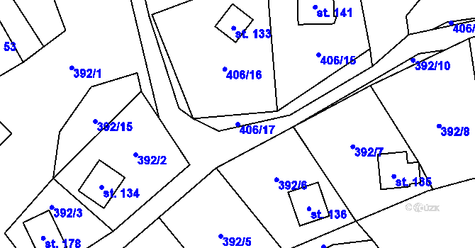 Parcela st. 406/17 v KÚ Obory, Katastrální mapa