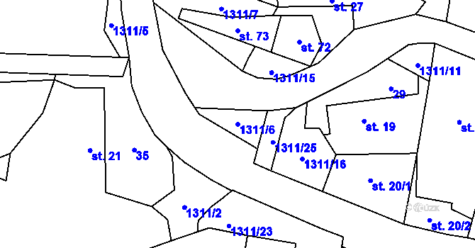 Parcela st. 1311/6 v KÚ Obory, Katastrální mapa