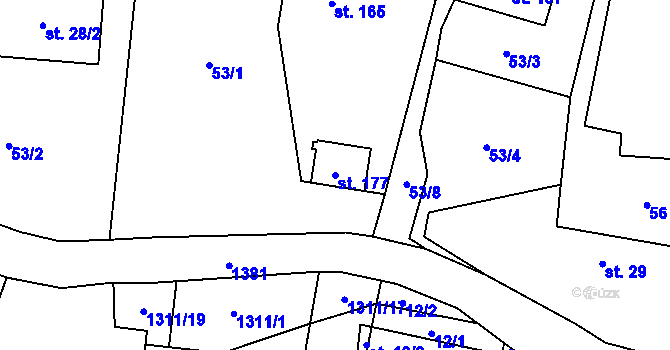 Parcela st. 177 v KÚ Obory, Katastrální mapa