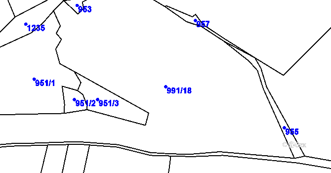 Parcela st. 991/18 v KÚ Obory, Katastrální mapa