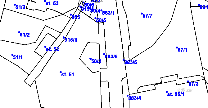 Parcela st. 883/6 v KÚ Obořiště, Katastrální mapa