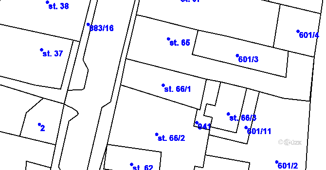 Parcela st. 66/1 v KÚ Obořiště, Katastrální mapa