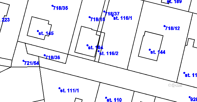 Parcela st. 116/2 v KÚ Obořiště, Katastrální mapa