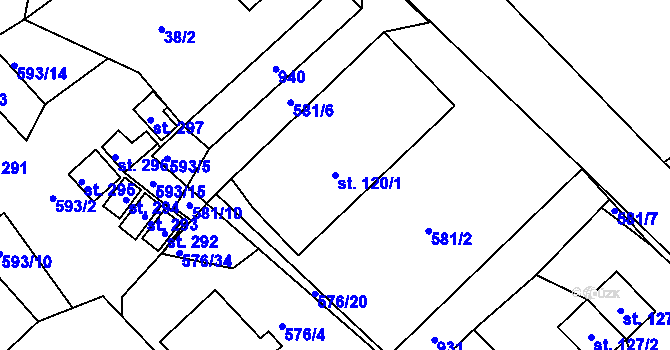 Parcela st. 120/1 v KÚ Obořiště, Katastrální mapa