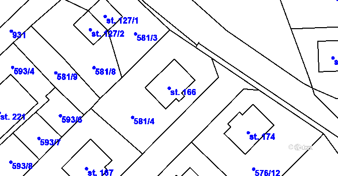 Parcela st. 166 v KÚ Obořiště, Katastrální mapa