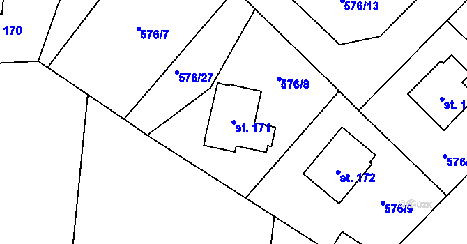 Parcela st. 171 v KÚ Obořiště, Katastrální mapa