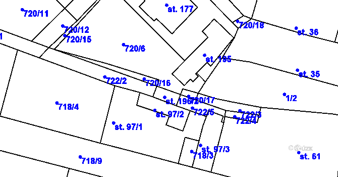 Parcela st. 196/1 v KÚ Obořiště, Katastrální mapa