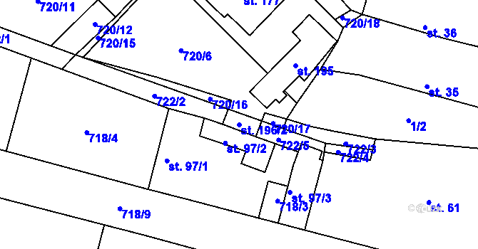 Parcela st. 196/2 v KÚ Obořiště, Katastrální mapa