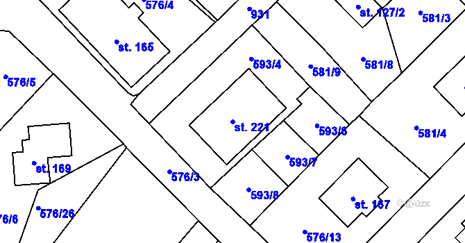 Parcela st. 221 v KÚ Obořiště, Katastrální mapa