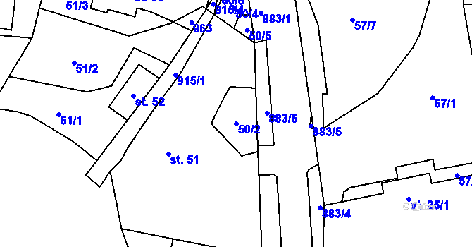 Parcela st. 50/2 v KÚ Obořiště, Katastrální mapa