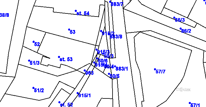 Parcela st. 50/3 v KÚ Obořiště, Katastrální mapa