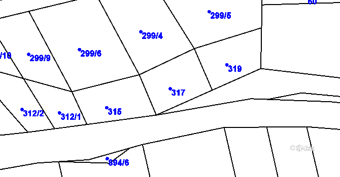 Parcela st. 317 v KÚ Obořiště, Katastrální mapa