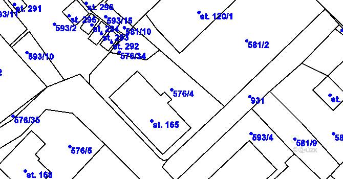 Parcela st. 576/4 v KÚ Obořiště, Katastrální mapa