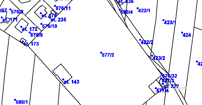 Parcela st. 577/2 v KÚ Obořiště, Katastrální mapa