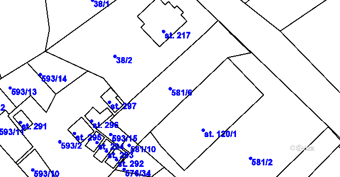 Parcela st. 581/6 v KÚ Obořiště, Katastrální mapa