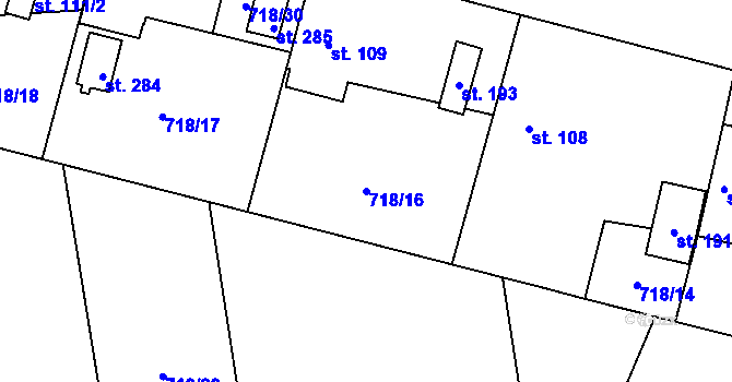 Parcela st. 718/16 v KÚ Obořiště, Katastrální mapa