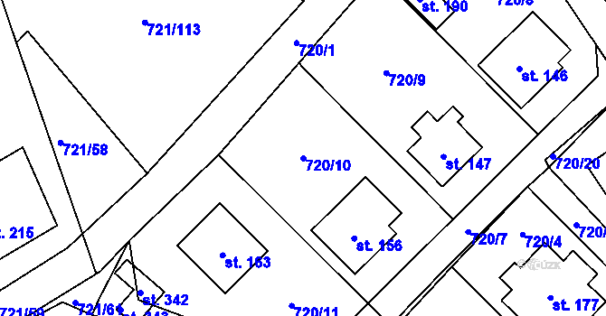 Parcela st. 720/10 v KÚ Obořiště, Katastrální mapa