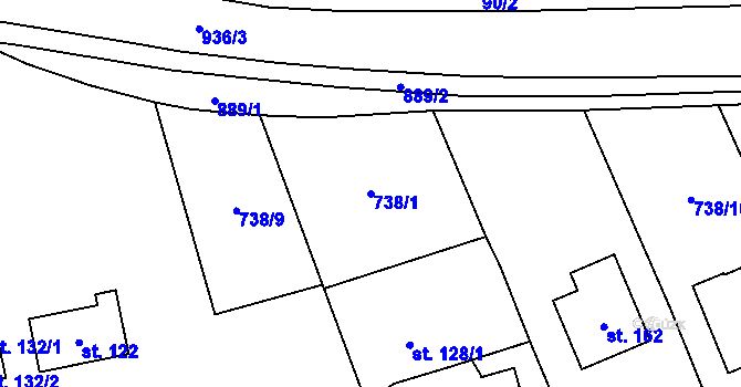 Parcela st. 738/1 v KÚ Obořiště, Katastrální mapa