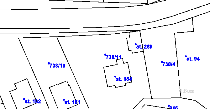 Parcela st. 738/11 v KÚ Obořiště, Katastrální mapa