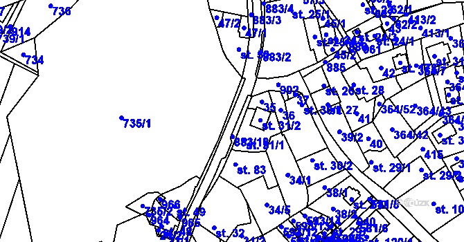 Parcela st. 883 v KÚ Obořiště, Katastrální mapa