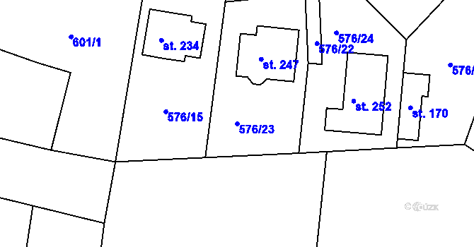 Parcela st. 576/23 v KÚ Obořiště, Katastrální mapa