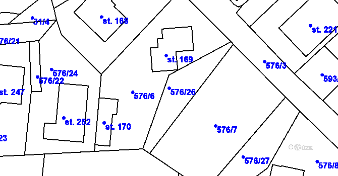 Parcela st. 576/26 v KÚ Obořiště, Katastrální mapa