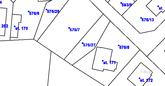 Parcela st. 576/27 v KÚ Obořiště, Katastrální mapa