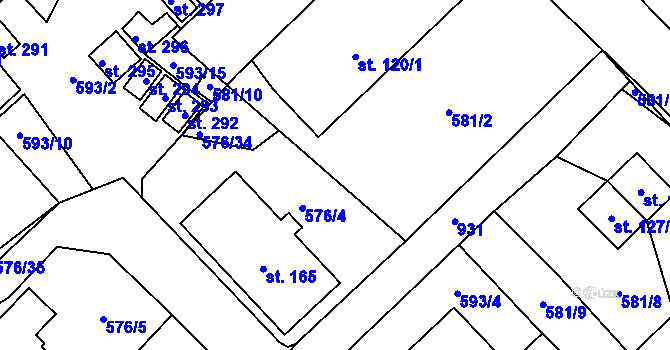 Parcela st. 576/20 v KÚ Obořiště, Katastrální mapa