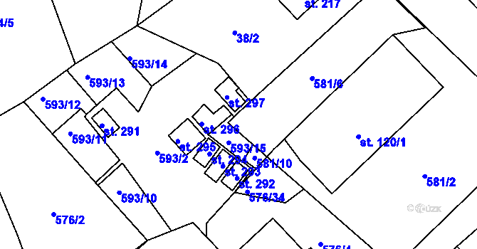 Parcela st. 593/5 v KÚ Obořiště, Katastrální mapa