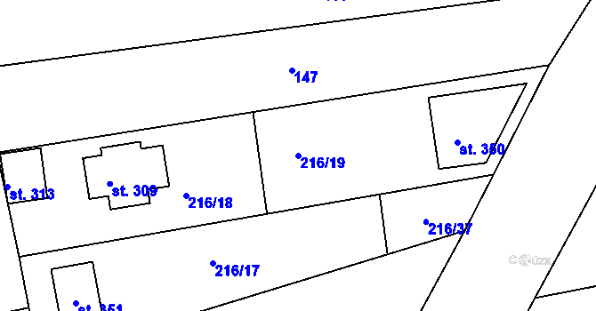 Parcela st. 216/19 v KÚ Obořiště, Katastrální mapa