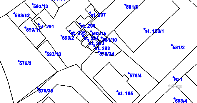 Parcela st. 576/34 v KÚ Obořiště, Katastrální mapa