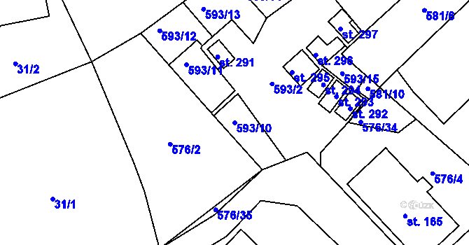 Parcela st. 593/10 v KÚ Obořiště, Katastrální mapa