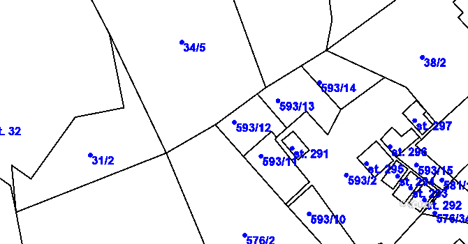 Parcela st. 593/12 v KÚ Obořiště, Katastrální mapa