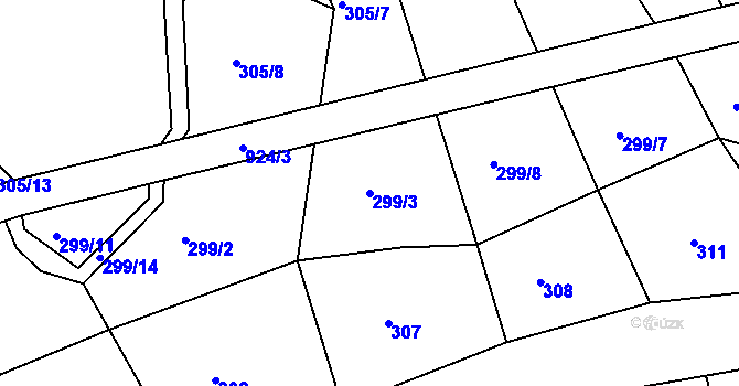 Parcela st. 299/3 v KÚ Obořiště, Katastrální mapa