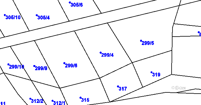 Parcela st. 299/4 v KÚ Obořiště, Katastrální mapa