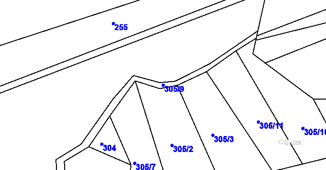 Parcela st. 305/9 v KÚ Obořiště, Katastrální mapa