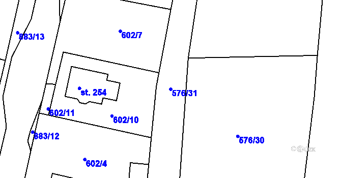 Parcela st. 576/31 v KÚ Obořiště, Katastrální mapa