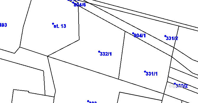 Parcela st. 332/1 v KÚ Bezděčín u Obrataně, Katastrální mapa