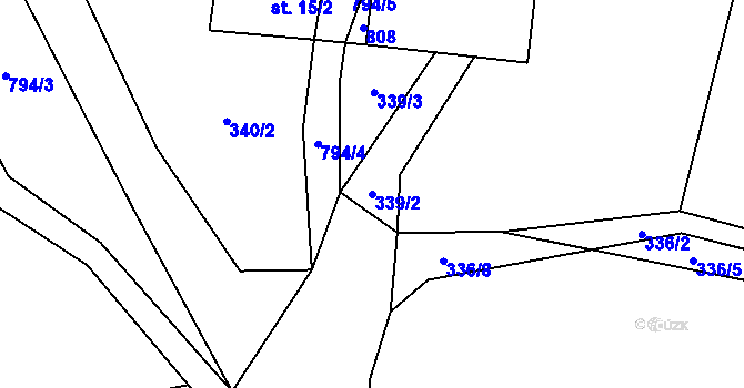 Parcela st. 339/2 v KÚ Bezděčín u Obrataně, Katastrální mapa