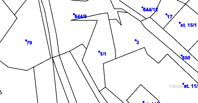 Parcela st. 1/1 v KÚ Hrobská Zahrádka, Katastrální mapa