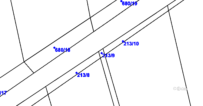 Parcela st. 213/9 v KÚ Hrobská Zahrádka, Katastrální mapa