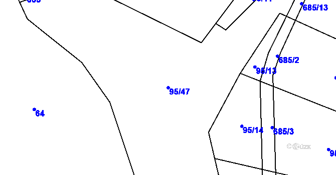 Parcela st. 95/47 v KÚ Hrobská Zahrádka, Katastrální mapa